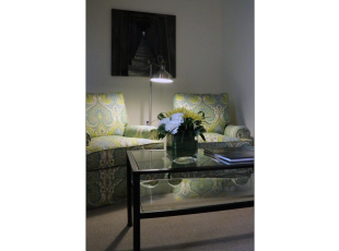 Comfortable seating area for quiet reading or browsing.